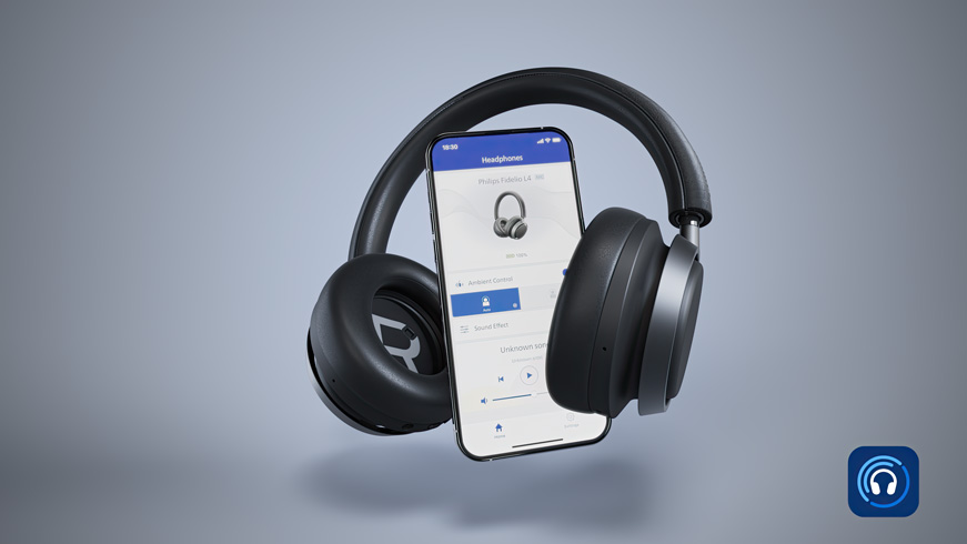 Auriculares Fidelio L4 conectados a la aplicaci&oacute;n Philips Headphones