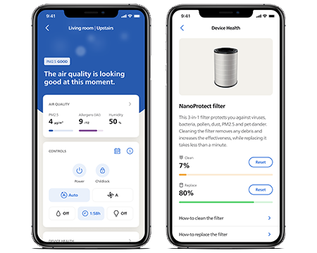 Aplicaci&oacute;n Philips Air+, Pantallas telef&oacute;nicas de calidad del aire
