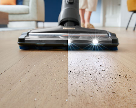 El LED en el cepillo muestra el polvo y la suciedad ocultos