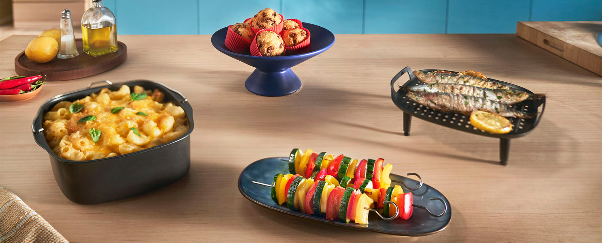 una gama de platos que se pueden preparar en la Airfryer con nuestros accesorios