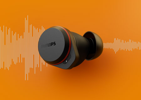 Gr&aacute;fico que muestra c&oacute;mo funciona la reducci&oacute;n de ruido en los auriculares deportivos realmente inal&aacute;mbricos Philips